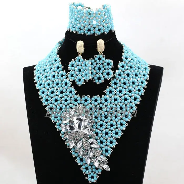 Новейшее серебряное семя бусы индийские свадебные ювелирные наборы свадебное массивное ожерелье для женщин кружевной Ювелирный Набор ABL032 - Окраска металла: 4