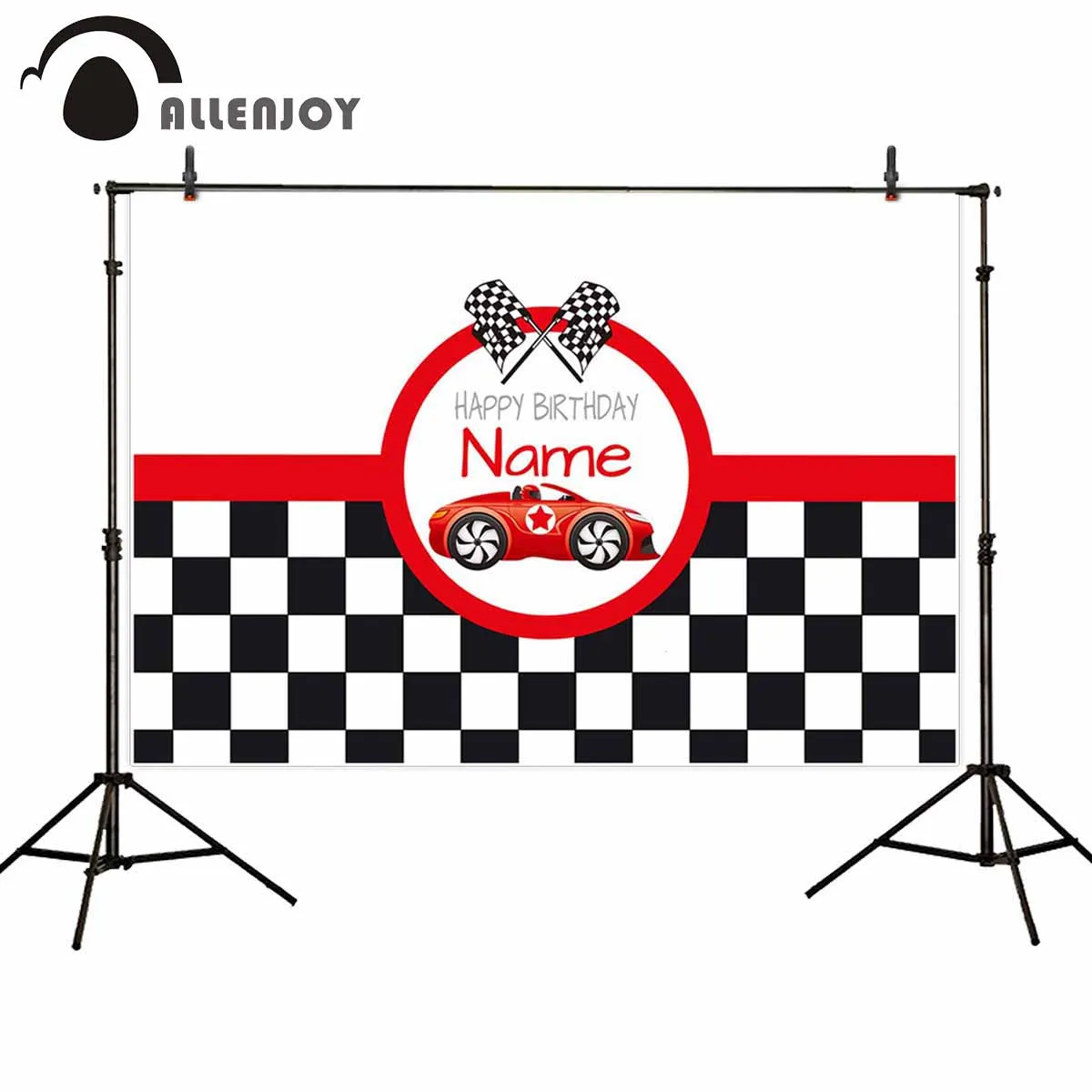 

Allenjoy backgrounds for photography studio Black White Grid Red Racing Game Banner Happy Birthday original design photocall