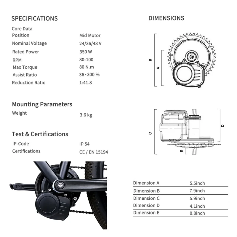 Cheap DIY Electric Bike 48V 500W 36V 350W 250W Tongsheng tsdz2 Mid Drive Motor Conversion Kit Bicycle Engine Torque Sensor W/ Battery 5