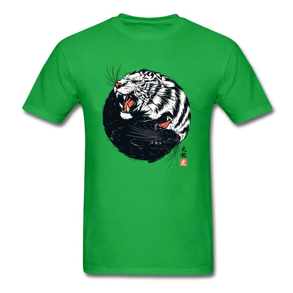Taichi Tiger Print Summer Fall Cotton Fabric Crew Neck Men's Tops & Tees Cool Tee Shirts Oversized Short Sleeve T Shirts Taichi Tiger green