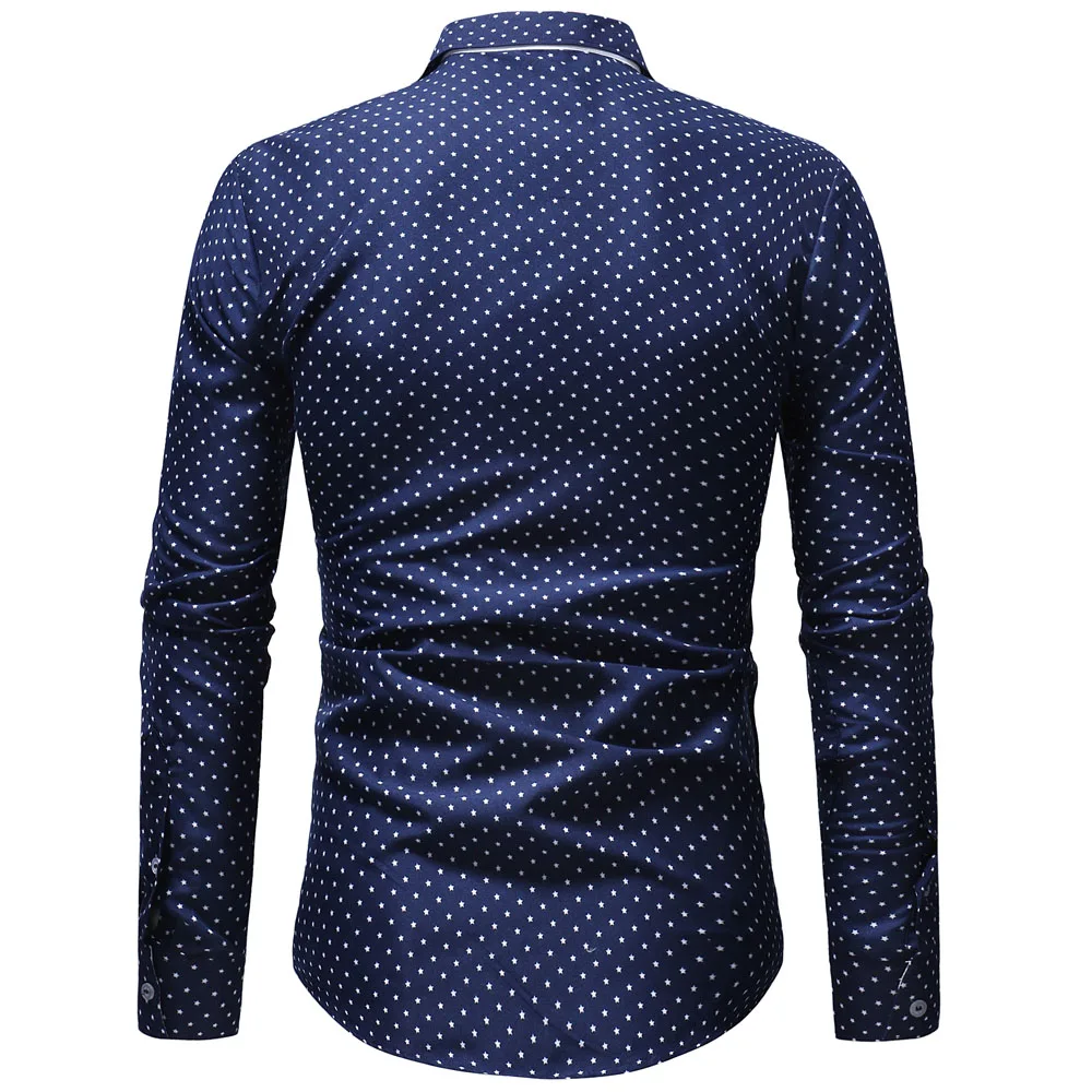 2018 Новая мода Повседневное Для мужчин рубашка с длинным рукавом рубашка узкого кроя Для мужчин высокое качество точка Печать Рубашки Для