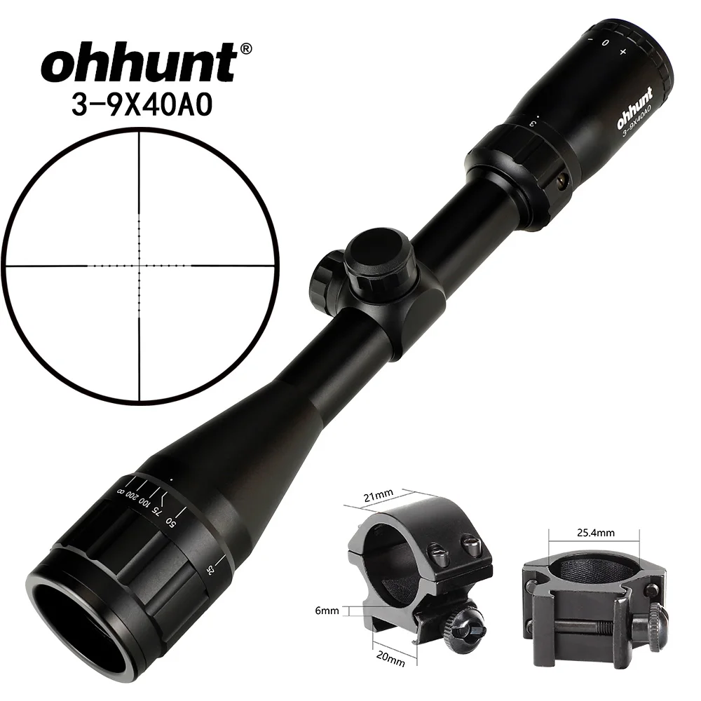 Ohhunt 3-9X40 AO охотничьи оптические прицелы 1 дюймов труба Mil точка сетка оптический прицел - Цвет: Low Picatinny Rings