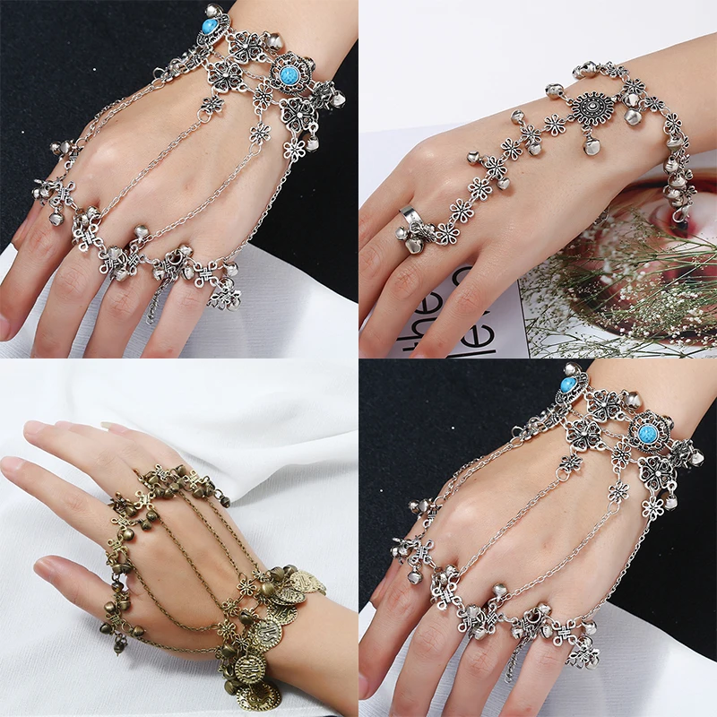 

Fashion Back Hand Chain Bracelet For Women Retro Punk Style Bracelet Bangle Lady Adjustable Link Chain Finger Back Hand Jewelry