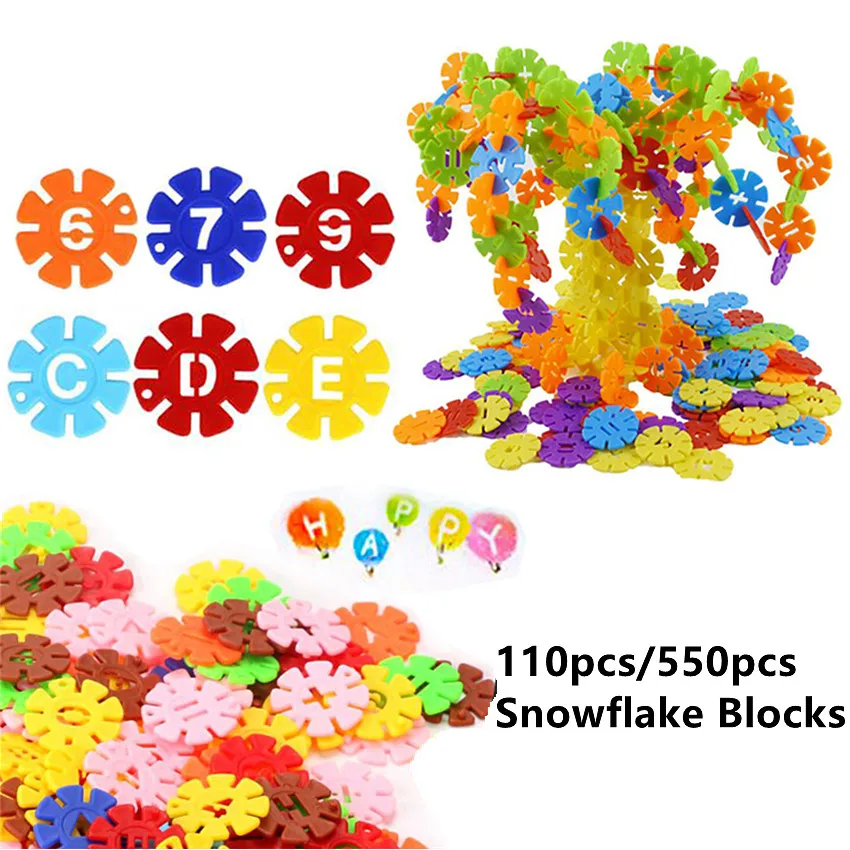 

110/550PC Montessori Snowflake Building Blocks Toy Assembling Early Educational Learning Toy DIY Block Brick Snow Model Building