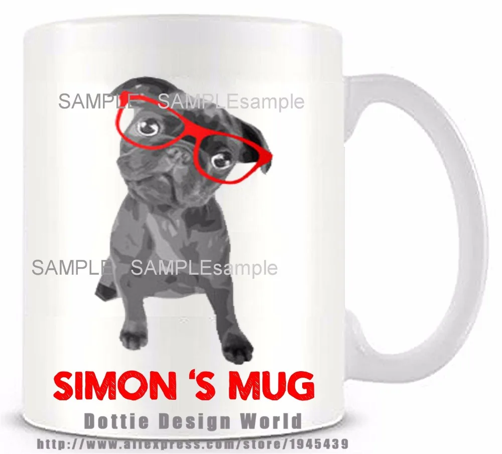 

2017 Personalized Gray Pug funny novelty travel anime game mug Ceramic white coffee tea milk cup Custom Birthday Easter gifts