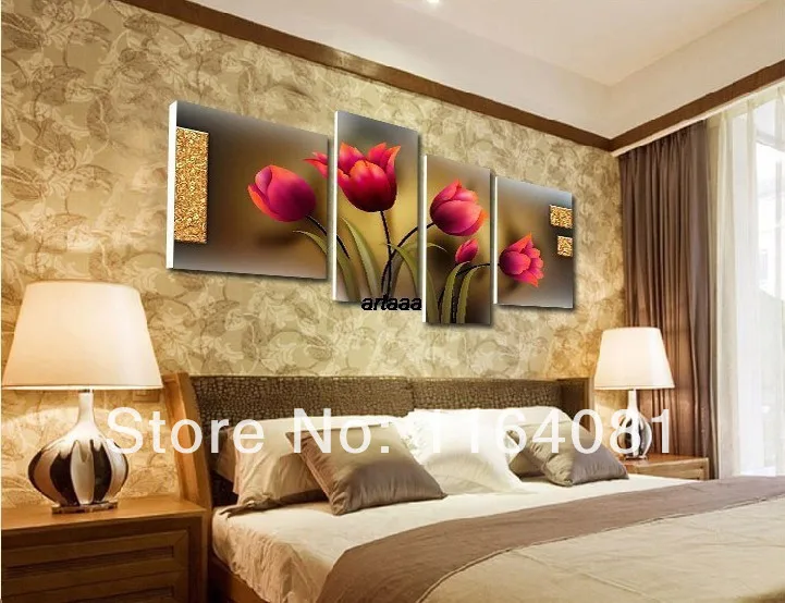 

Beautiful Flowers 4 Screen HAND PAINTED Pop canvas Modern Decorative Portfolio Abstract art Classical gift oil paintings 4pcs