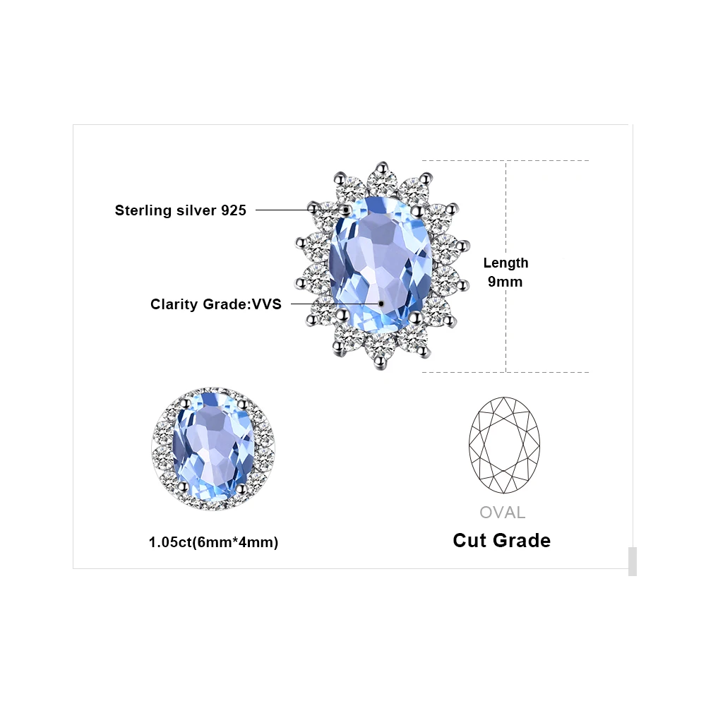 JewelryPalace Принцесса Диана Уильям Kate 1.2ct натуральный голубой кольцо с топазом серьги 925 пробы серебро Для женщин Модные украшения