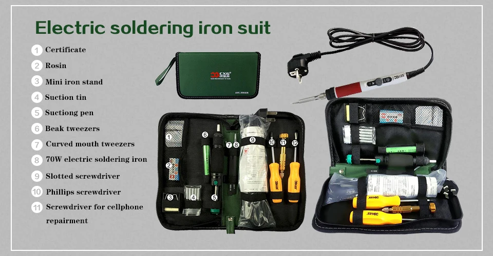 Soldering iron EU Plug 220V 70W Adjustable Temperature Electric Soldering Iron Kit+5pcs Tips Welding Repair Tweezers Hobby knife1