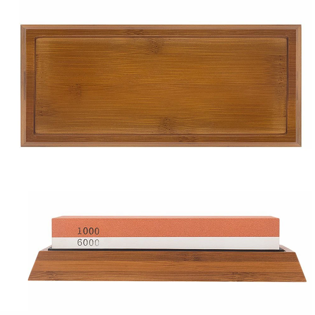 

Deluxe Sharpening Stone 2-IN-1 Whetstone with Angle Guide & Non-Slip Bamboo Base 1000/6000