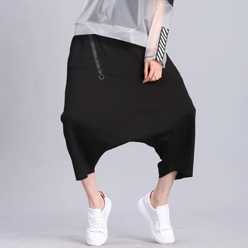 

Putin. Rider2018 summer new black loose large size ladies feet pants dark black personality wild harem pants female pants