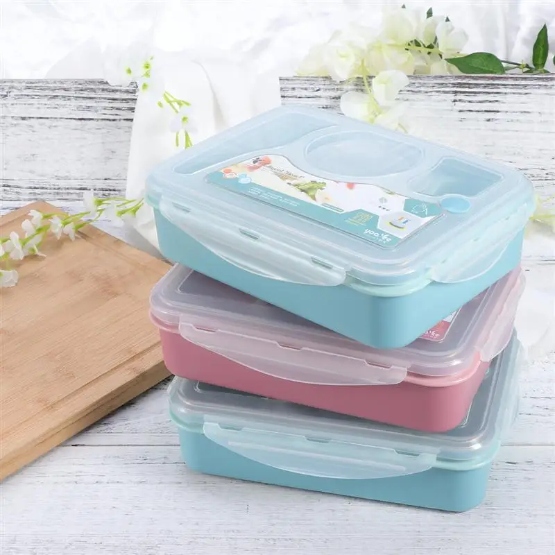 4 Compartments Plastic Lunch Box with Soup Bowl Good Sealing