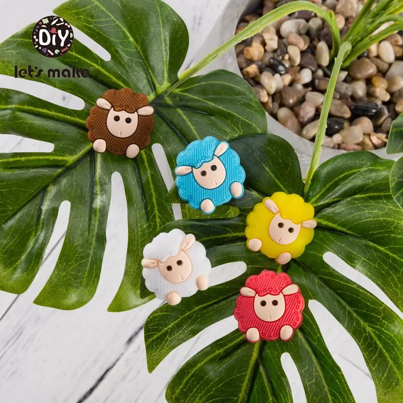 Let's Make DIY силиконовые бусины-овечки 3 шт. DIY ожерелье бусины в виде животных пищевого силикона прорезыватель для зубов игрушки для детей Прорезыватель
