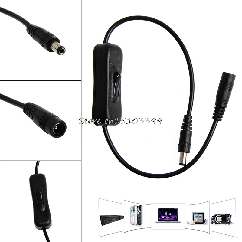 

DC Power Plug 5.5x2.1mm Male to female Extension Cable cord with switch On/Off N G08 Drop ship