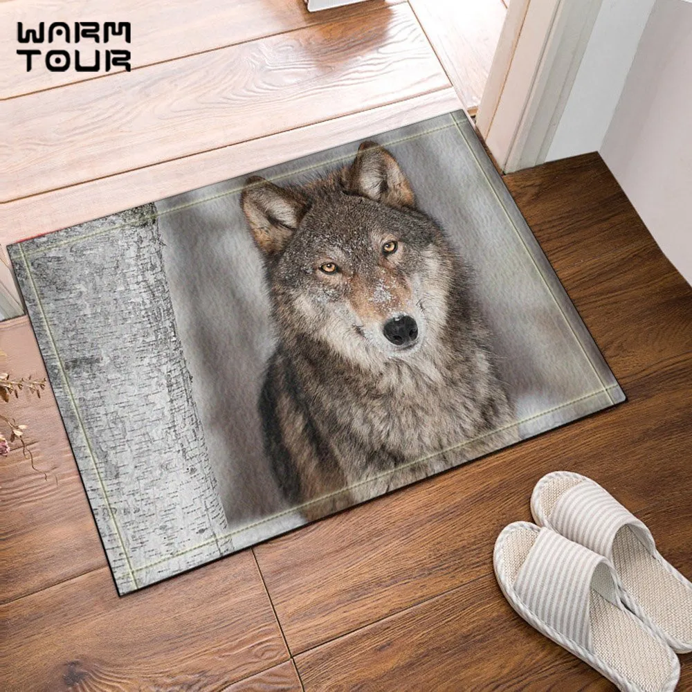 

Warm Tour Wolf In Birch Forest Anti-slip Door Mat Home Decor Indoor Outdoor Entrance Doormat Rubber Backing Bathroom Accessories