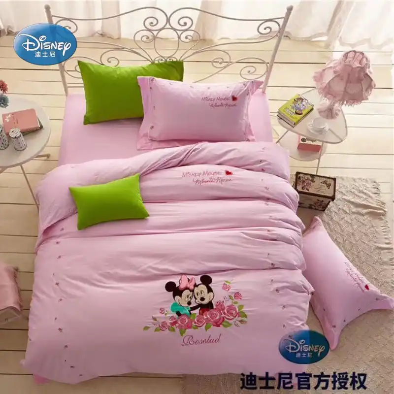 Disney Light Pink Romantic Love Minnie Mickey Mouse Bedding Set