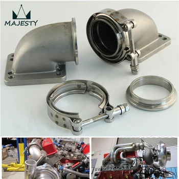 

2x 2.5" Vband 90 Degree Cast SS Elbow Adapter Flange+Clamps For T3 Turbocharger