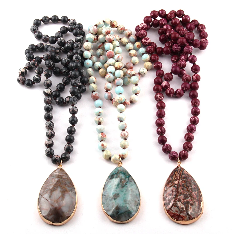 étnico de piedras semipreciosas colgante de gota de piedra anudada larga, a la moda, Envío Gratis|drop necklace|fashion necklacenecklace drop - AliExpress