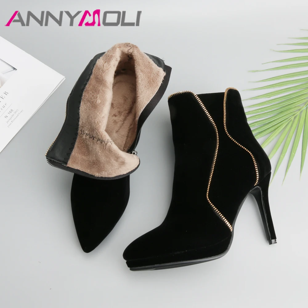 Annymoli/зимние женские ботинки на платформе и высоком каблуке Модные Короткие с