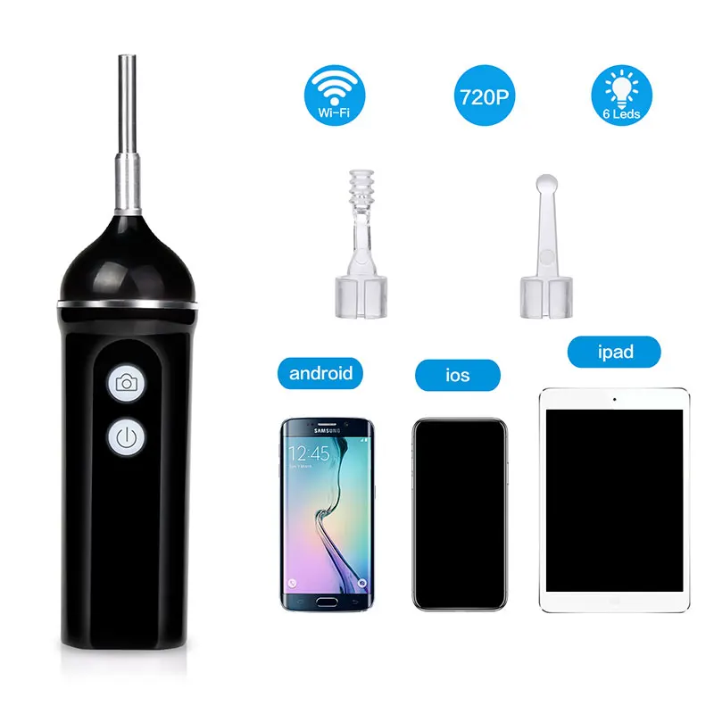 

Endoscope Ear Spoon Borescope ABS White Black Monitoring Real-Time Video Inspection 6led 1200mAh Photos Waterproof
