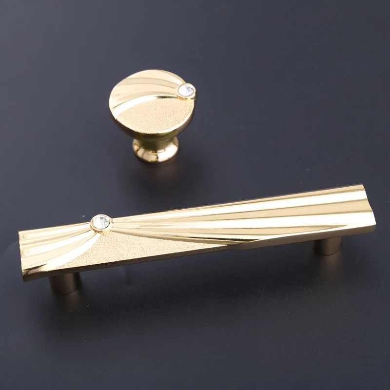 96mm 128mm Fashion Deluxe Rhinestones Wine Wardrobe Door Handles Golden Glass Crystal