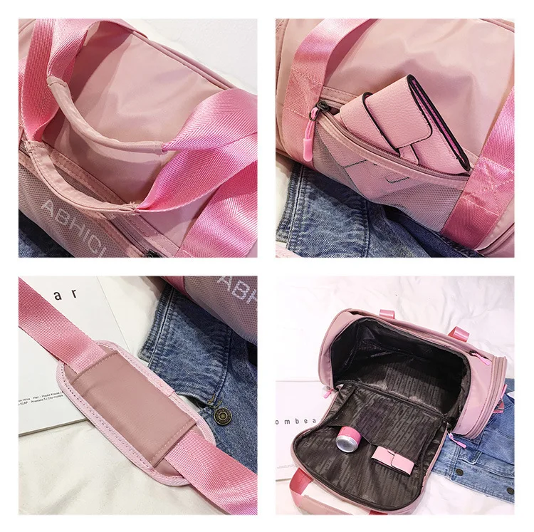 Розовый нейлон Водонепроницаемый спортивные сумки для тренажерного зала Йога Портативный спортивные сумки с разделителем для сухого и
