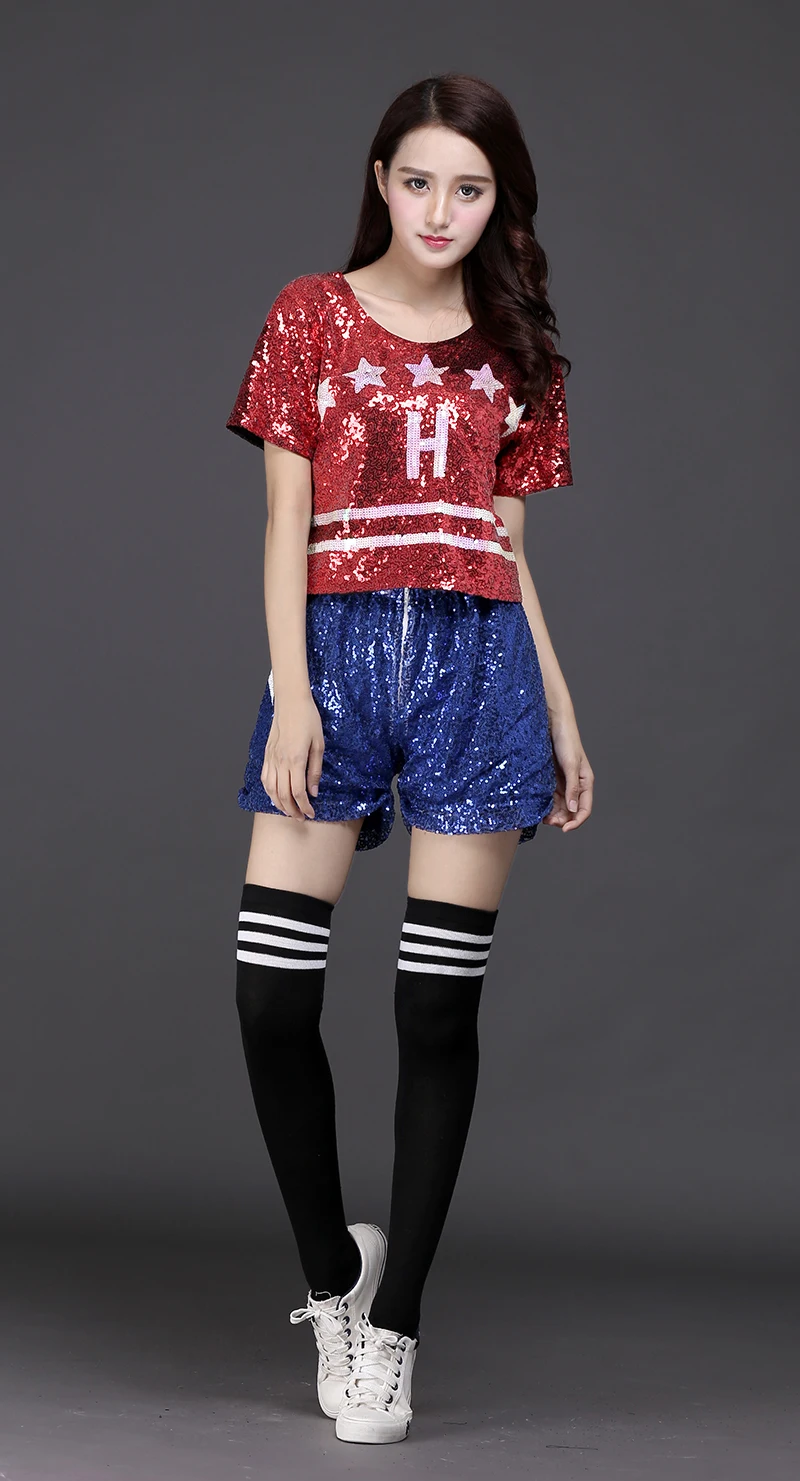 Fashion Women's Casual Wear Long Sleeve Sequins Shirt Jazz Dance Top T