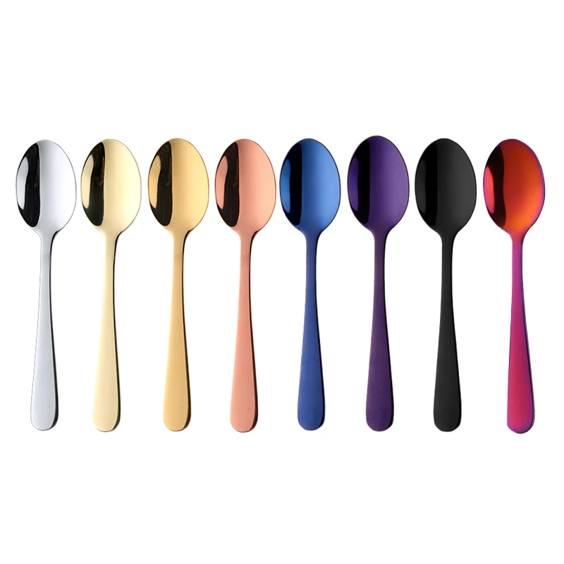 Stainless Steel Spoons 8 Colors Tea Spoons Coffee Spoon Dessert Cake Fruit Spoons Small Snack Scoop Espresso Spoons