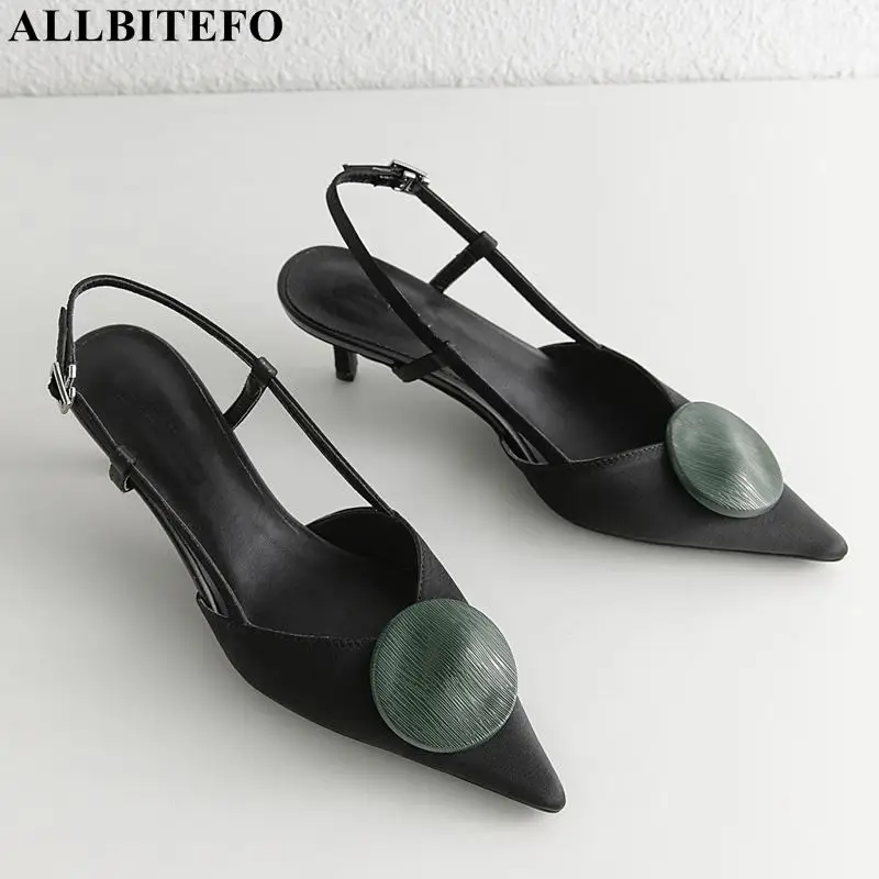 

ALLBITEFO large size:33-42 silk pointed toe high heels women sandals high quality women high heel shoes summer beach women shoes