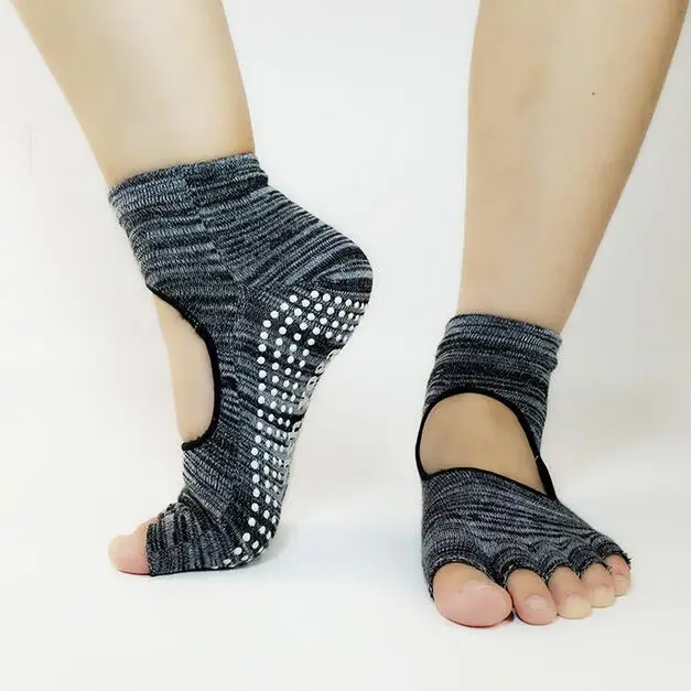 5 pairs Women Colored cotton Bare Feet Exercise Fitness Non Slip Toe