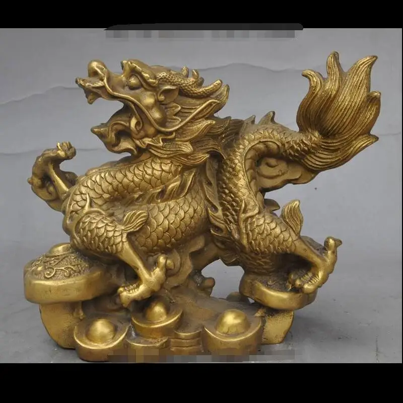 

zhaorui4884411+ +7" chinese brass wealth ruyi yuanbao money coin Zodiac Year dragon lucky statue