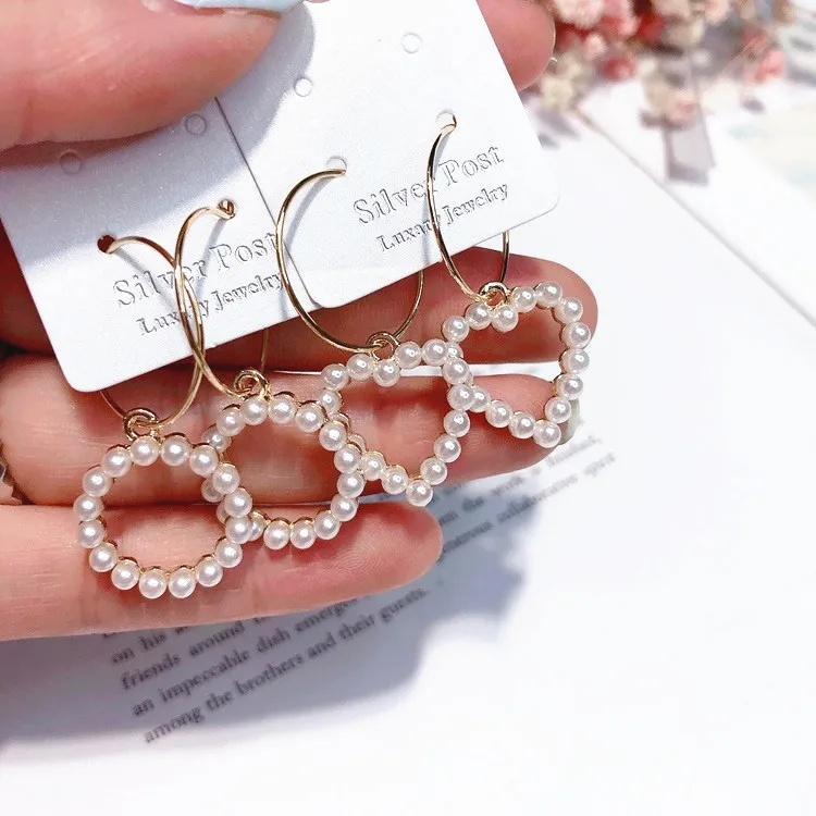 pearl heart earring Hypoallergenic fadeless alloy fashion jewelry hoop earrings for women girl Christmas gift