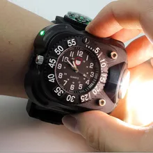 3 In 1 High Bright Watch Flashlight Torch With Compass Outdoor Sports Mens Fashion Waterproof Led Rechargeable Wrist Watch Lamp portable xpe led 1000lm display rechargeable wrist watch flashlight torch waterproof