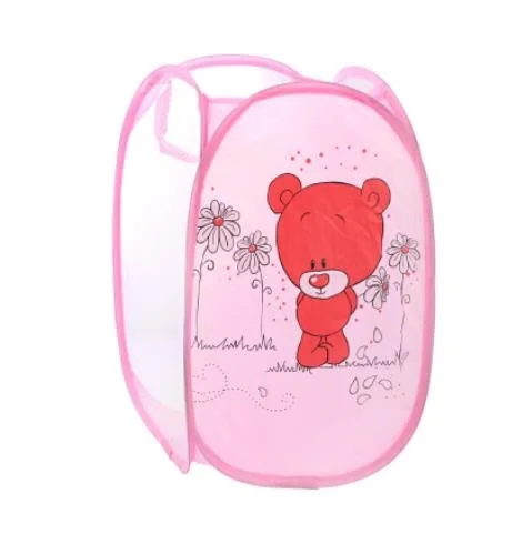 Складная сетчатая корзина для белья, корзина для белья, детские игрушки, коробка для хранения мелочей - Цвет: pink bear