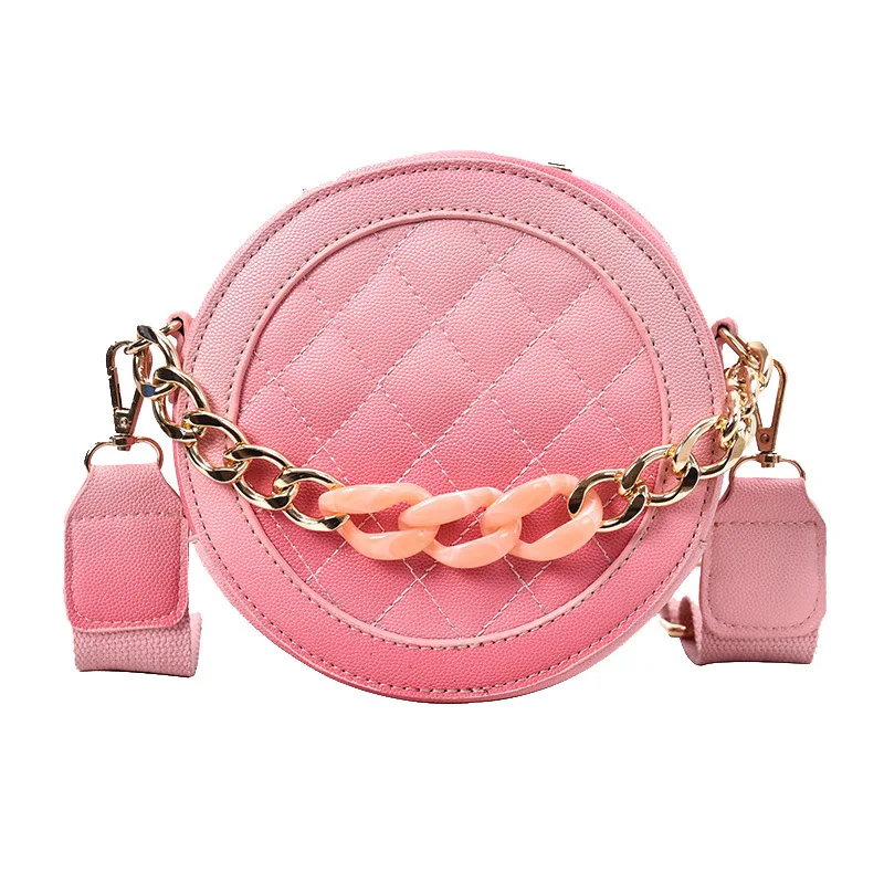Women small round bag diamond chain handbag girls ladies shoulder bag pink circular purse with ...