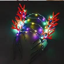 Светодиодный светящийся яркий обруч с оленьими рогами, детские головные уборы, вечерние игрушки, светится в темноте, Детский Рождественский подарок