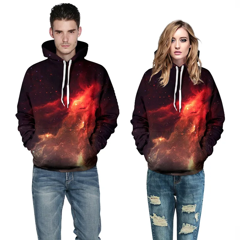 Women Men Hooded Sweatshirts Flame 3D Digital Printing