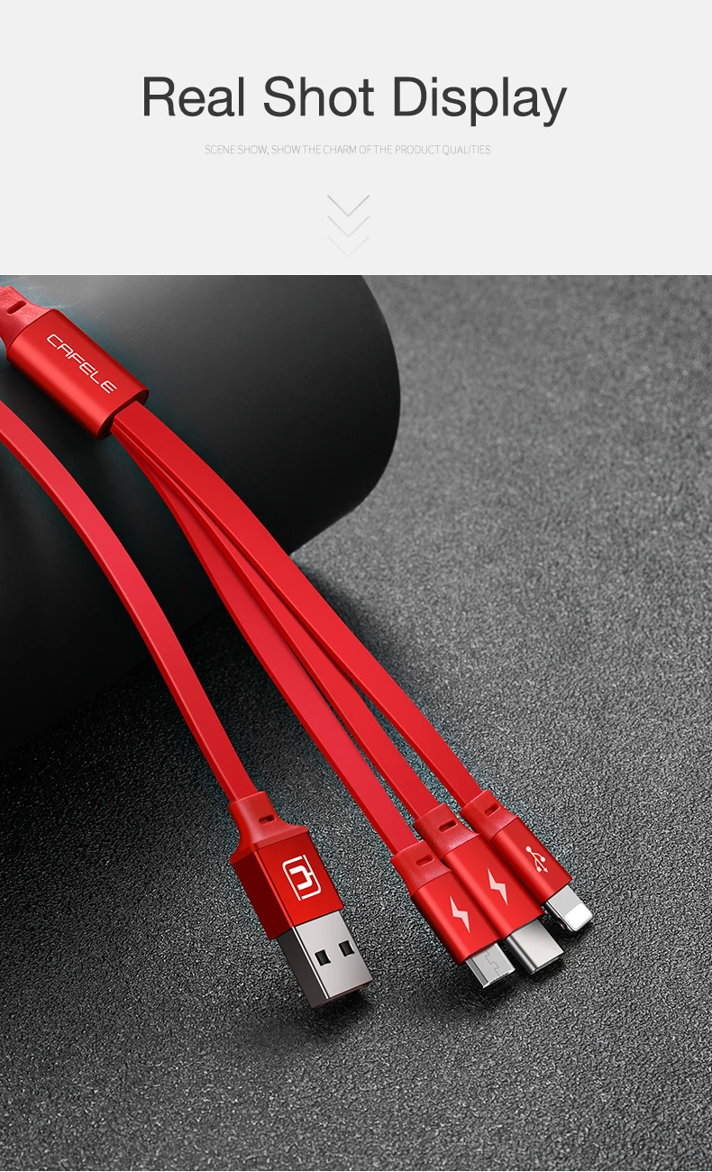 Cafele 3 in1 Micro USB Cable For iPhone Retractable Cable 120cm Support Fast Charging Type C Cable For Xiaomi Huawei Data Sync mobile phone cables