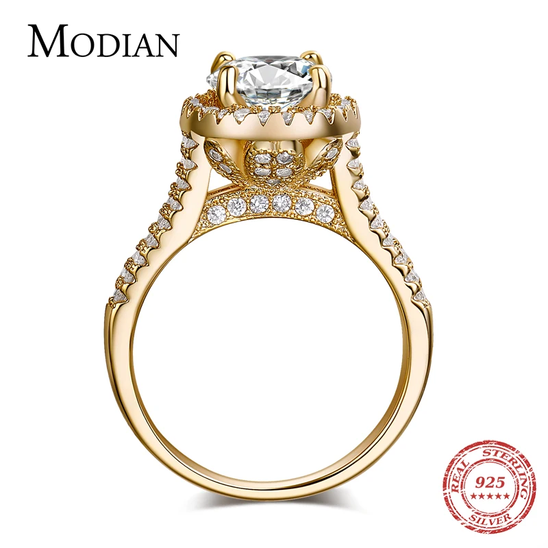 2018 új fasion ékszerek valódi 925 ezüst gyűrű Arany szín Klasszikus eljegyzési jegygyűrű AAAAA köbös cirkónia nőknek