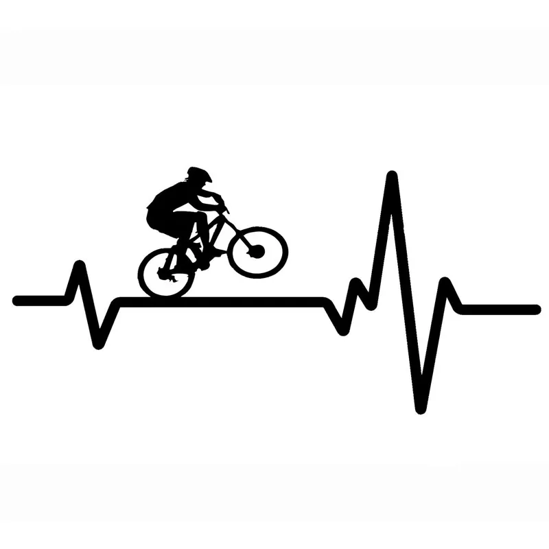 

16.9*7.9CM Cycling Mountain Bike Helmet Heartbeat Line Car Decal Black/Silver Vinyl Car Sticker Stying
