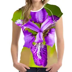 Модные 3D цветок ирис принт женские летние футболки бодибилдинг, короткий рукав Топы футболка одежда Дышащие футболки для девочек