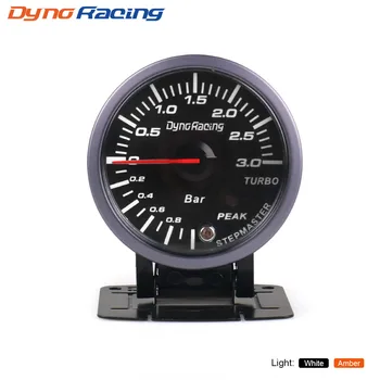 Dynoracing 2.5 Inch 60mm Car Turbo Boost Gauge 3 BAR White&Amber Dual Led Display With Peak Warning Car gauge Car meter 1