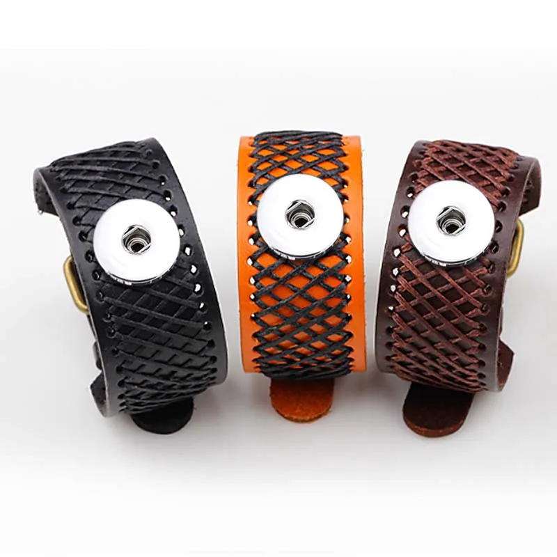 

Interchangeable Punk 202 Real Original Genuine Leather Retro fashion 18mm Snap Button Bracelet Charm Jewelry for women men Gift