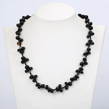 

Black Agate Woven Necklace Natural Stone Crystal Chain Popular Sexy Women Jewelry Necklace Game Of Thrones Collar Dumbbell Steel