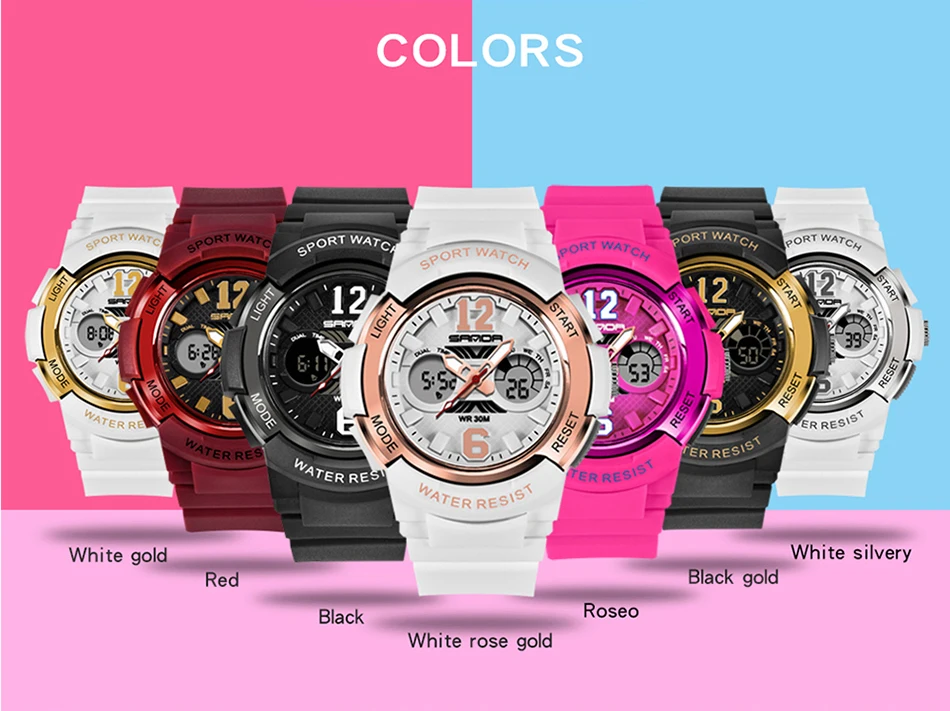 SANDA 757, розовое золото, белые спортивные женские часы, модный светодиодный, цифровые женские часы, женские часы, montre homme, Relogio Feminino dourado