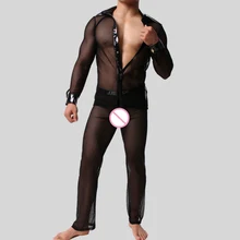 Горячее мужское сексуальное нижнее белье костюм сетчатая кожаная длинная рубашка майка сетчатые длинные штаны дышащие крутые мужские трусы дропшиппинг
