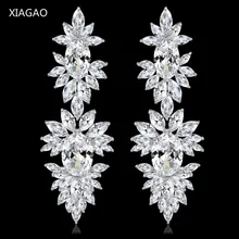 XIAGAO Luxury White Leave Shape Dangle White Gold-color Earrings with Tiny AAA Cubic Zirconia Stone Jewelry for Wedding Women