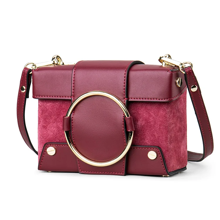 

Genuine Leather Box Flag Circular Chain Strip Handbag Mini Bag Messenger Bag Women Shoulder Trend Fashion