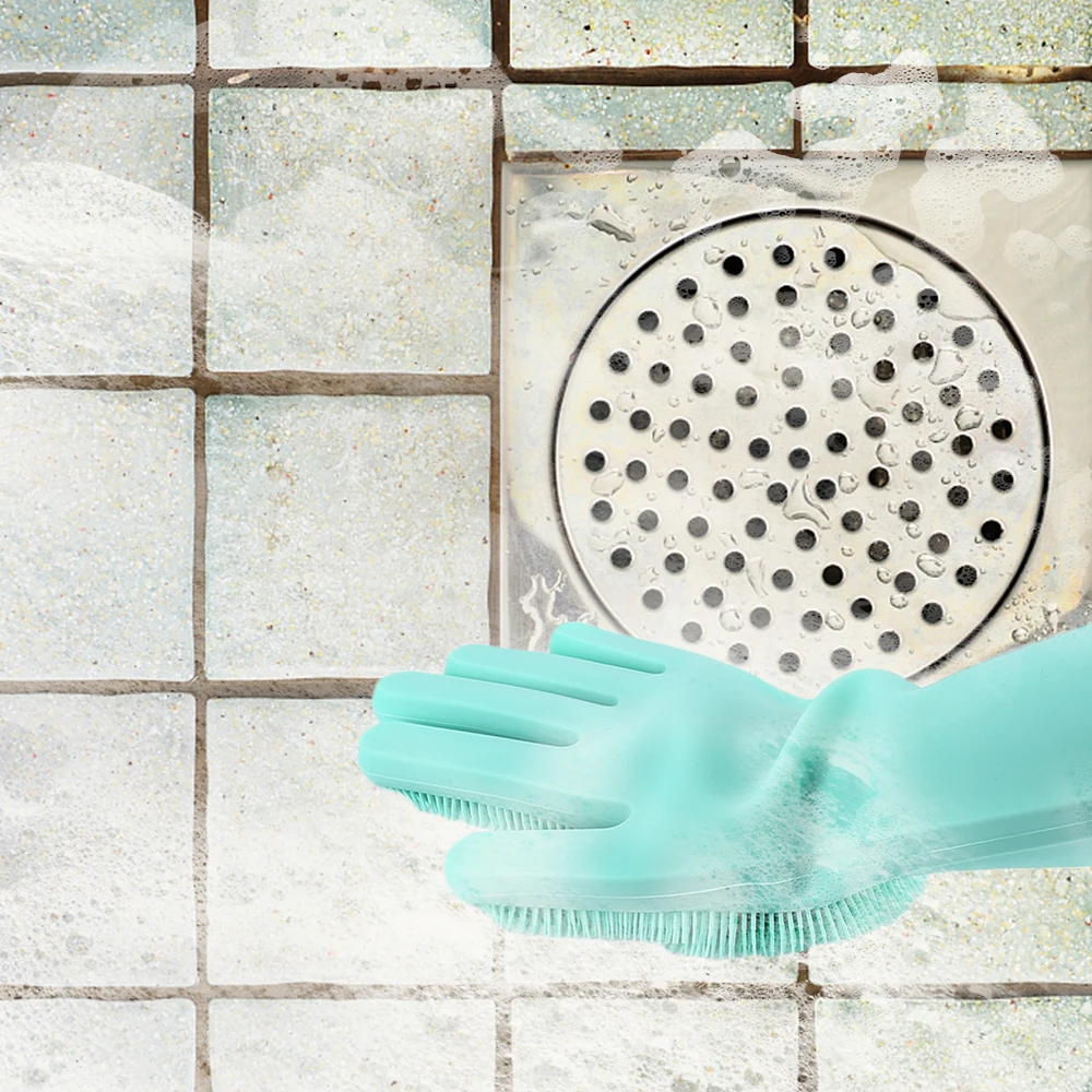 1 пара волшебных силиконовых резиновых перчаток для мытья посуды, экологически чистые скрубберы для многоцелевой кухонной кровати, ванной, ухода за волосами