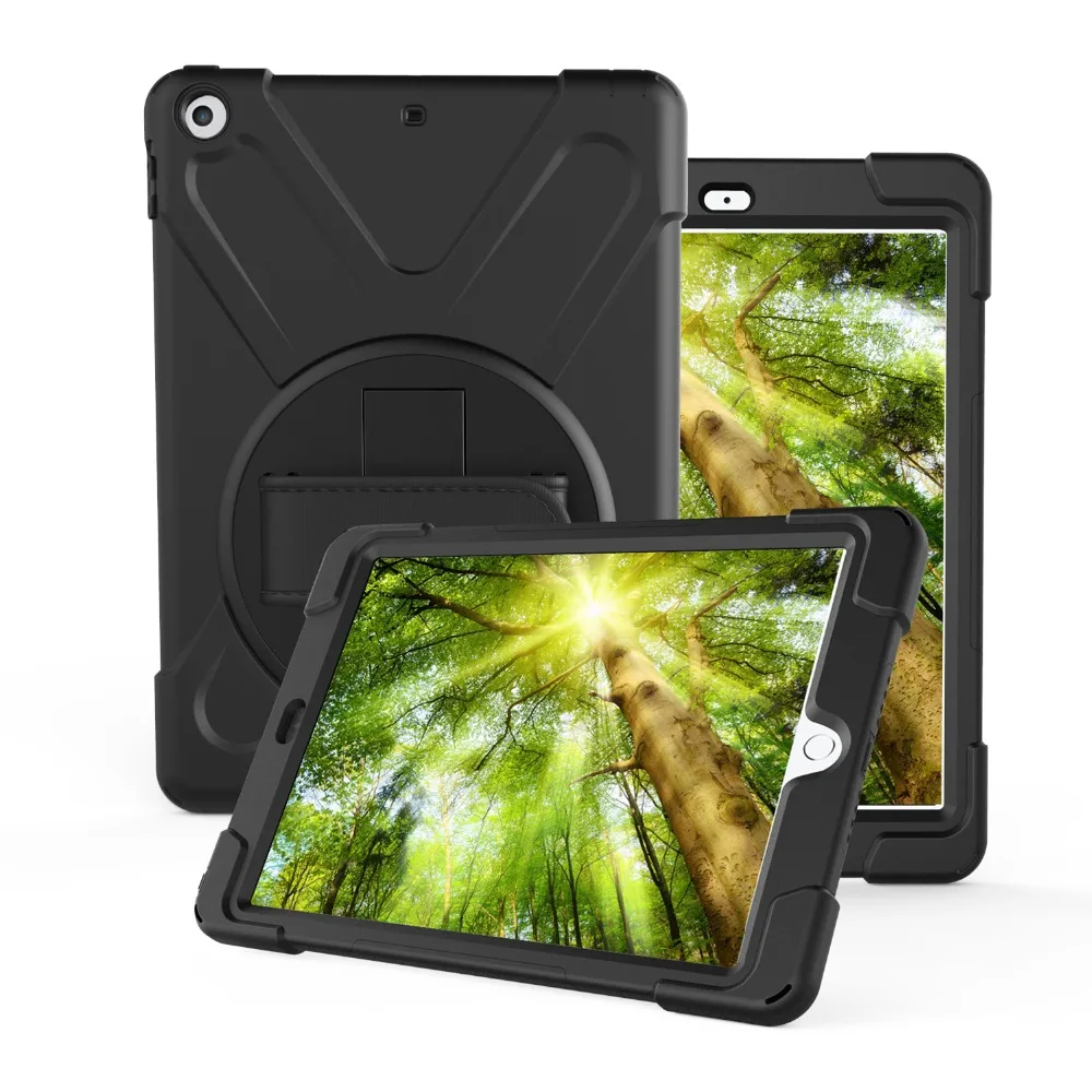 

Hand Strap Case for iPad 9.7 2018 2017 Heavy Shockproof Armor Silicon PC Rubber Stand Case For iPad A1893 A1954 A1822 A1823 Case
