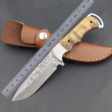 Высокое качество Дамасская сталь кованый прямой нож охотничий 62HRC Твердость Открытый нож для самообороны тактический армейский нож для выживания